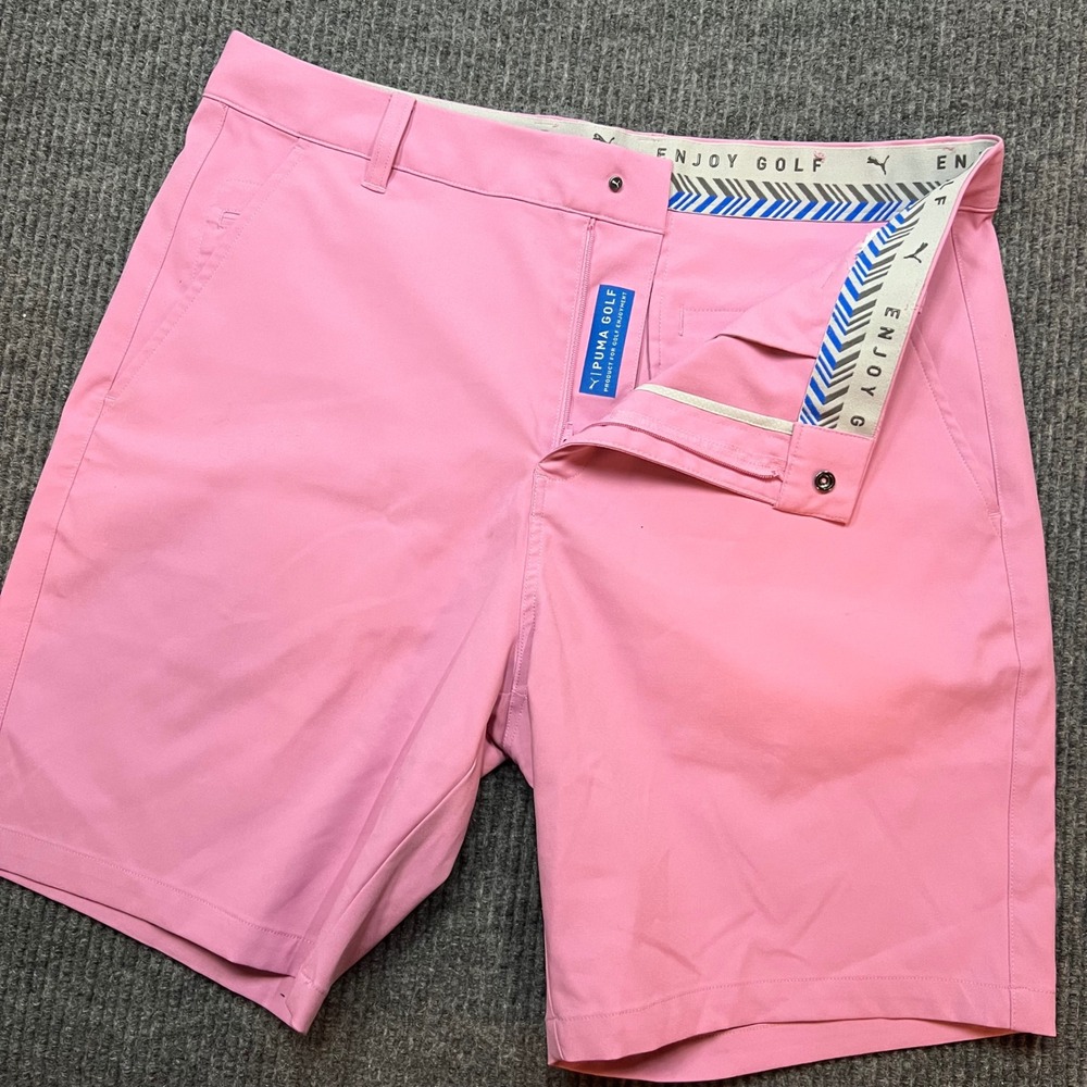 Puma Golf Shorts Mens 34 Pink Performance Tech Flat Front Enjoy Golf Inseam 7"
